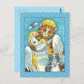 猫、天使、子猫 & マウス 天国にて、光輪と翼 ポストカード (正面/裏面)