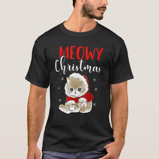 猫 女性 メリークリスマス キャットマス Tシャツ (正面)
