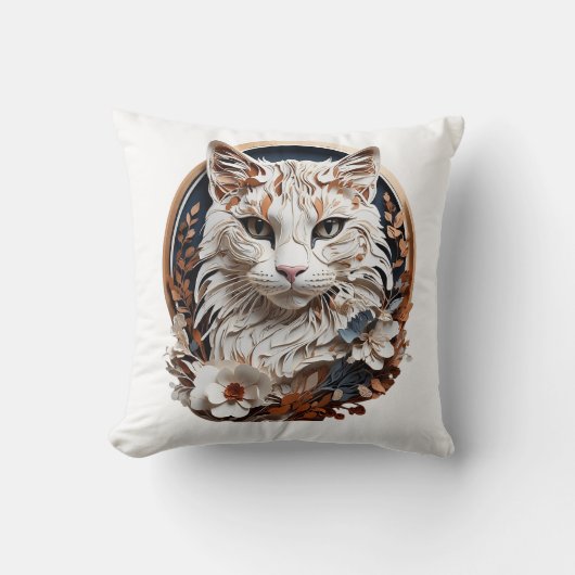 猫，子猫付き花 クッション (正面)