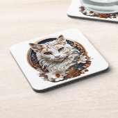 猫，子猫付き花 コースター (左側)
