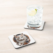 猫，子猫付き花 コースター (右側)