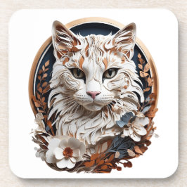 猫，子猫付き花 コースター