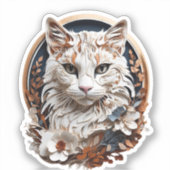 猫,子猫付き花 シール (正面)