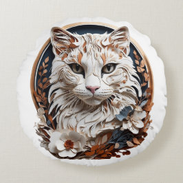 猫，子猫付き花 ラウンドクッション
