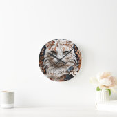 猫，子猫付き花 ラウンド壁時計 (ホーム)