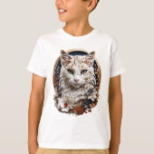 猫,子猫付き花 Tシャツ (正面)