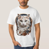 猫，子猫付き花 Tシャツ (正面)