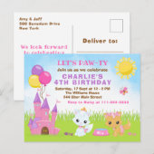 猫 子猫 城 ピンクの誕生日パーティー ポストカード (正面/裏面)