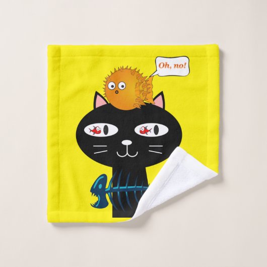 猫 子猫 魚 黄色 バスルームタオルセット バスタオルセット (ウォッシュタオル)