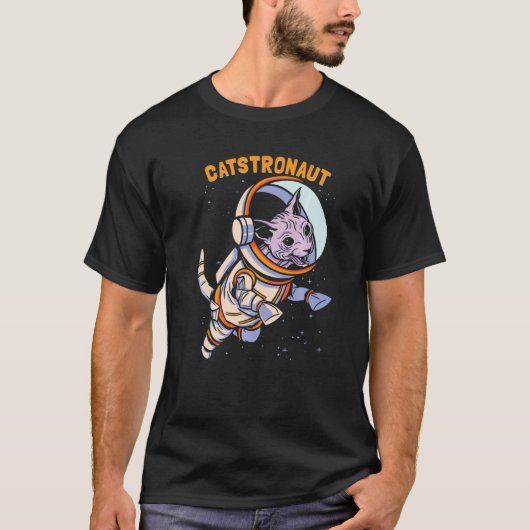 猫 宇宙飛行士 宇宙 Tシャツ (正面)