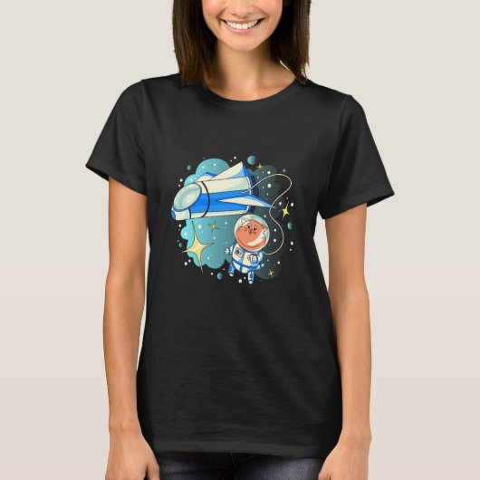 猫+宇宙+ジェット Tシャツ (正面)