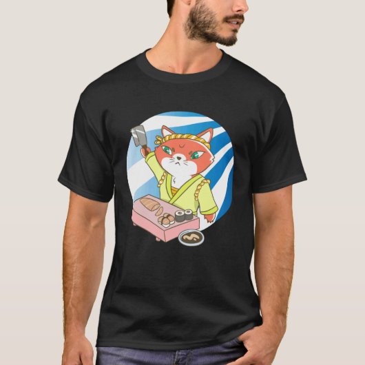 猫+寿司+魚+中国 Tシャツ (正面)
