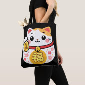 猫 - 日本のまねきねこ ラッキー トートバッグ (クローズアップ)