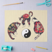 猫，日本のドラゴンレッドデビルタトゥー，陰陽 薄葉紙 (クラフト)