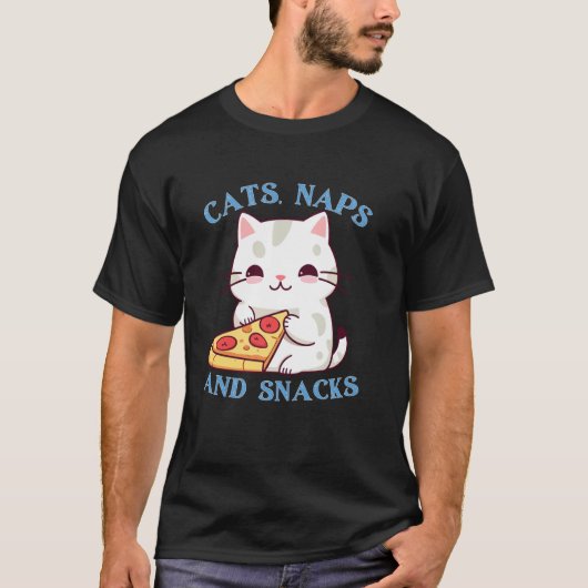 猫、昼寝、おやつ Tシャツ (正面)