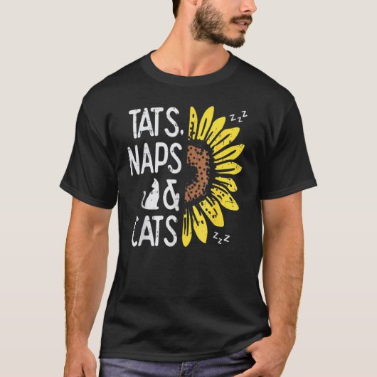 猫+昼寝+ひまわり 愛猫家 ペットグッズ Tシャツ (正面)