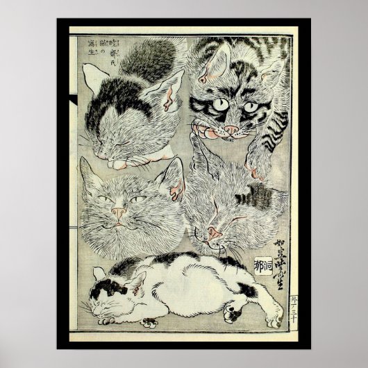 猫、暁斎ネコ、共斎、浮世絵 ポスター (正面)