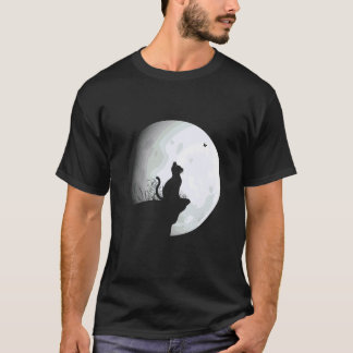 猫+月+かわいい+子猫+グラフィック+猫好き女性用 Tシャツ