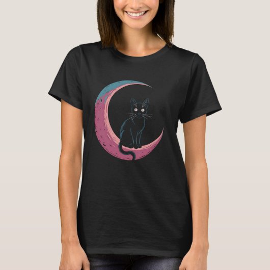 猫 月 三日月 ルナ キティ 子猫 ネコ ペット ア Tシャツ (正面)