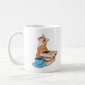 猫、本、コーヒーかわいい コーヒーマグカップ (左)