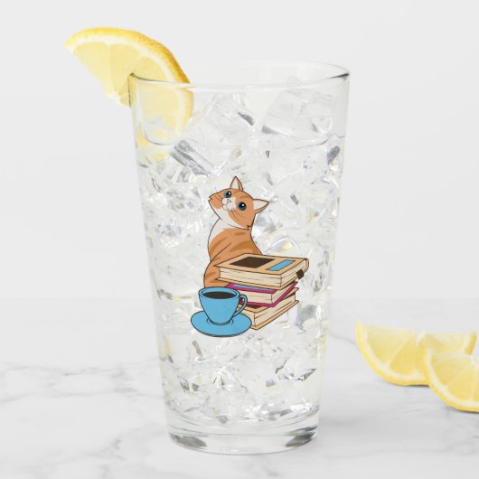 猫、本、コーヒーかわいい タンブラーグラス (アイス正面)