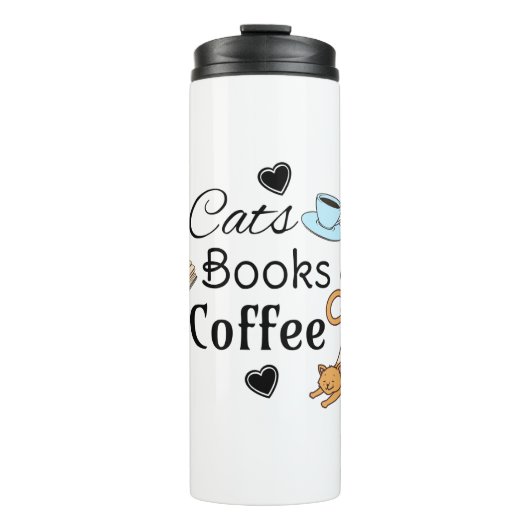 猫、本、コーヒーかわいい タンブラー (正面)