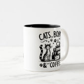 猫、本、コーヒー ツートーンマグカップ (正面右)