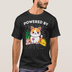 猫+植物+タコスで動く 面白い Tシャツ