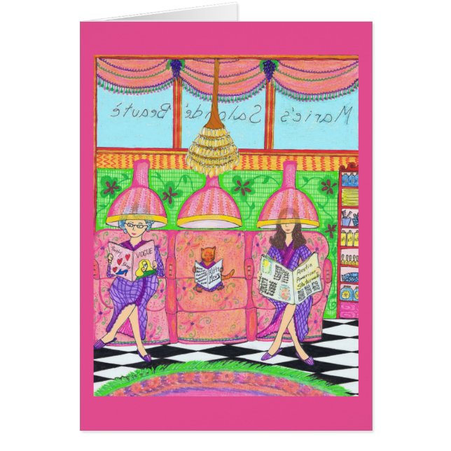 猫、母および祖母が付いている美容院カード (正面)