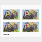 猫、深紅色、バラシール 長方形シール (シート)