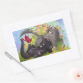 猫、深紅色、バラシール 長方形シール (封筒)