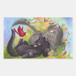 猫、深紅色、バラシール 長方形シール