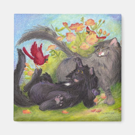 猫・深紅色・バラ/マグネット マグネット