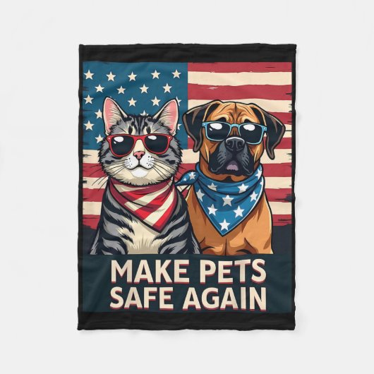 猫+犬+ペット+安全+再び フリースブランケット (正面)