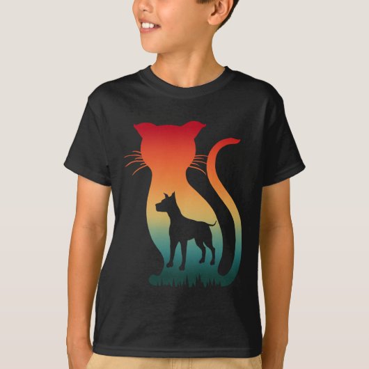 猫+犬+動物愛好者ギフト Tシャツ (正面)