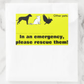 猫、犬、「緊急時にペットを救出する」 長方形シール (バッグ)