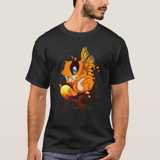 猫 猫飼い 昆虫 ペット飼い 蝶 猫 Tシャツ (正面)