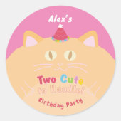 猫「甘えん坊すぎる」誕生日パーティーピンク ラウンドシール (正面)