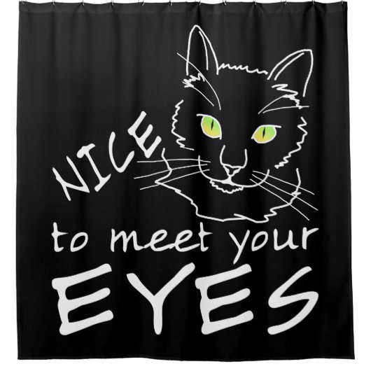 猫 – 目を真っ暗くしてよかった シャワーカーテン (正面)