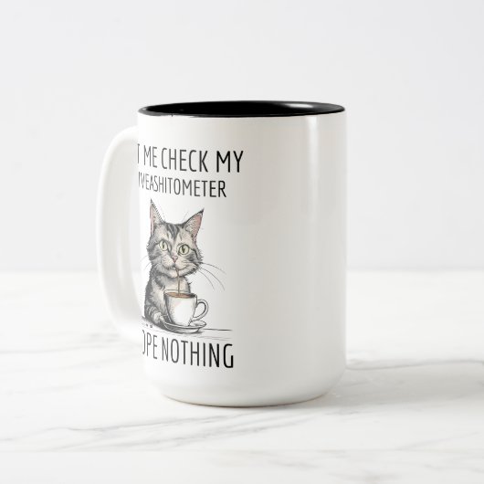 猫、私のギベアシトメーターを何もチェックさせてくれ ツートーンマグカップ (正面左)