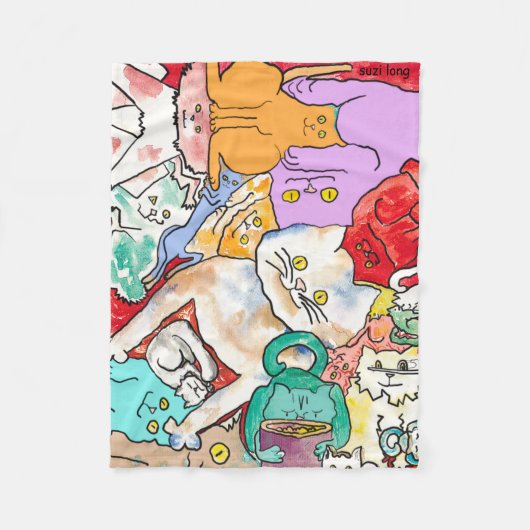 猫! 私は猫を愛します!  毛布 フリースブランケット (正面)