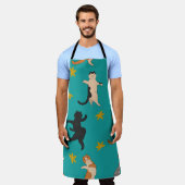 猫、紅葉、かわいいパターン エプロン (着用した状態)