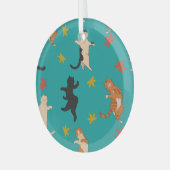 猫、紅葉、かわいいパターン ガラスオーナメント (正面左)