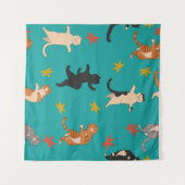 猫、紅葉、かわいいパターン タペストリー (正面(横))