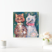 猫、結婚結婚、花嫁、ルイ·ウェイン スクエア壁時計 (ホーム)