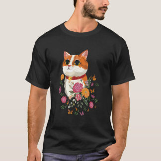 猫 花 蝶々 猫 Tシャツ