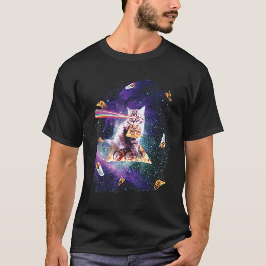 猫+虹+レーザー+目+乗馬+ピザ+宇宙飛行士+子猫 Tシャツ (正面)