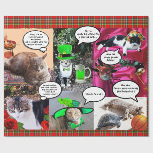 猫、赤いタータンチェックを話すおもしろいな続きこま漫画/WEIRD ラッピングペーパー