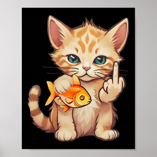 猫 金魚 指 F U 私の魚だ 面白い 釣り ポスター (正面)