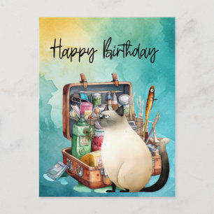 猫 釣り好きの誕生日 釣り ポストカード